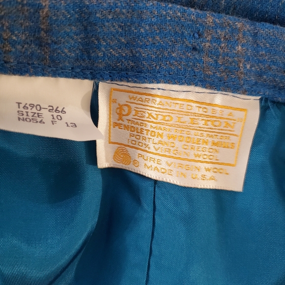 Vintage Pendleton Pure Virgin Wool Blue Plaid Lined Pencil Midi Skirt /Size 10P - Picture 6 of 7